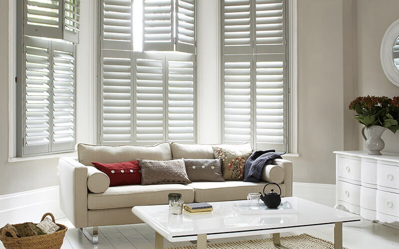 Plantation shutters in a living room