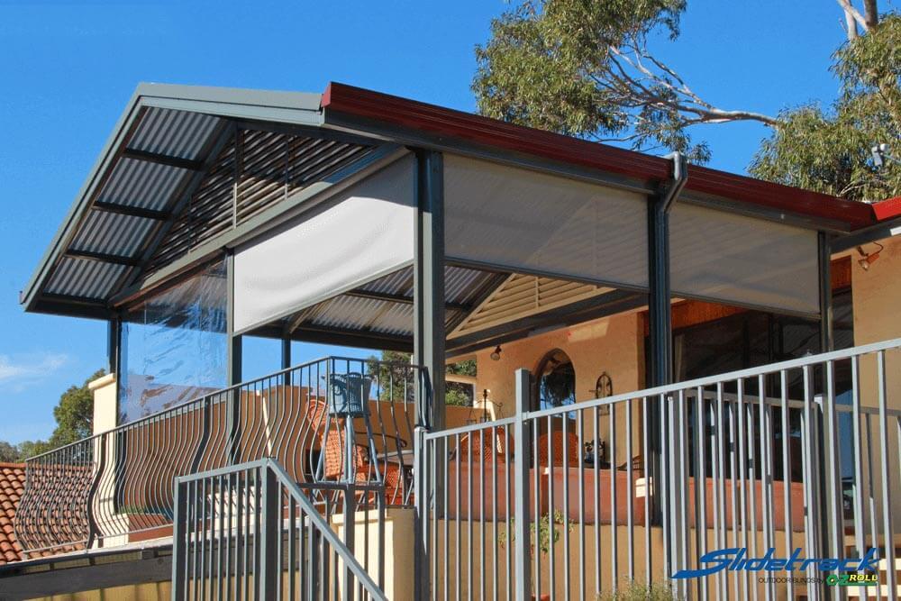 Slide track blinds enclosing a cafe area